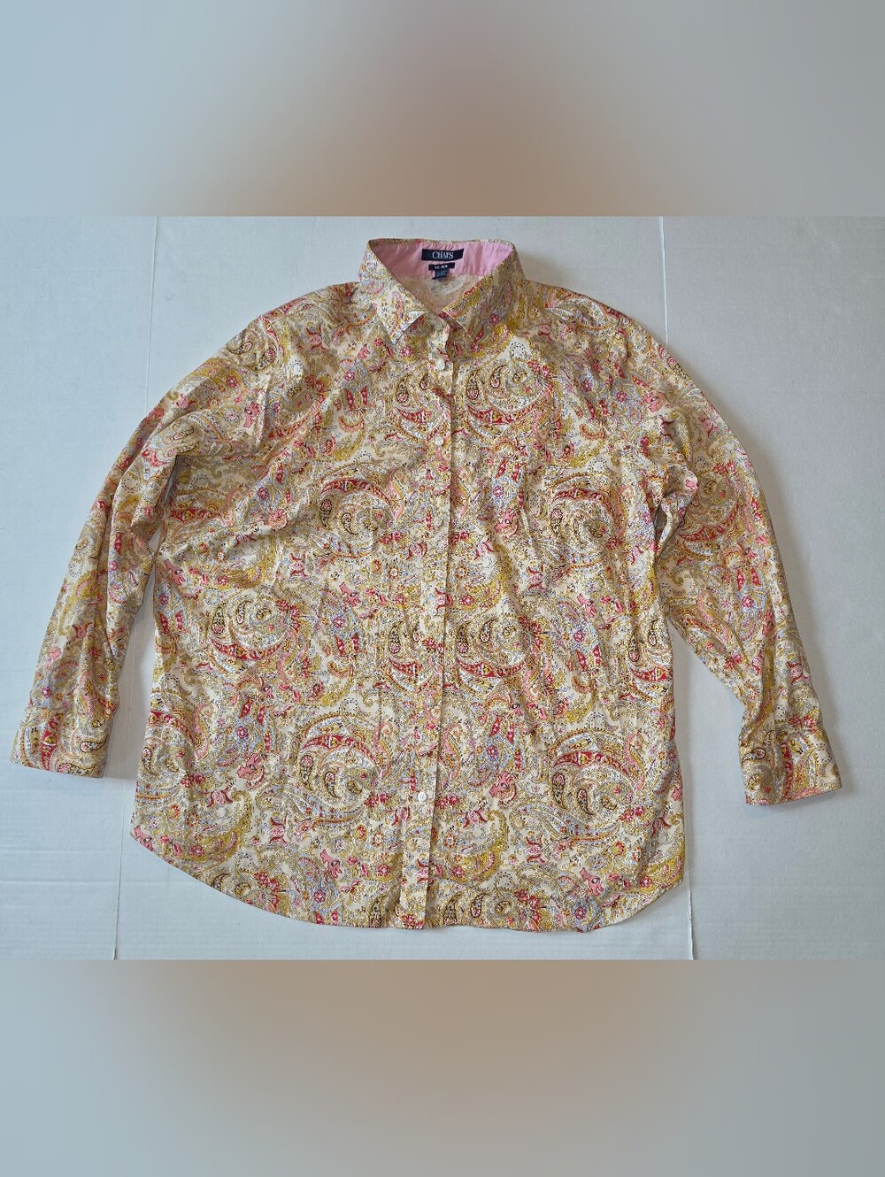Chaps Women's Paisley Button-Down Shirt - Beige, Pink, Mustard Sz 2X